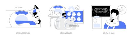 Illustration for Diagnostic radiology abstract concept vector illustration set. Computed tomography procedure, CT scan results, panoramic dental X-ray, medical examination in hospital abstract metaphor. - Royalty Free Image