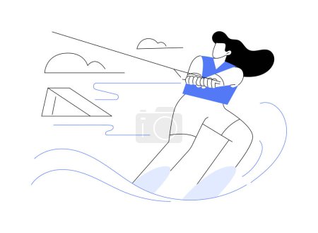 Water skiing abstract concept vector illustration. Water park, wakespot, boat cable, active lifestyle, ski jump, summer adventure, ocean wave, extreme sport, vacation fun abstract metaphor.