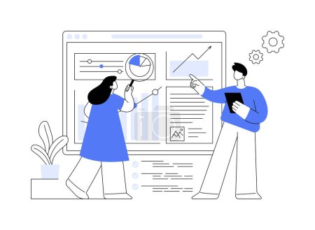 SEO analytics team abstract concept vector illustration. SEO optimization, online internet promotion, search engine visibility, content marketing, analytics tools and measurement abstract metaphor.