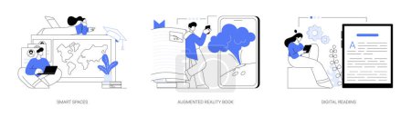 Illustration for Modern educational technology abstract concept vector illustration set. Smart spaces, augmented reality book, digital reading, AI in education, digital content, e-classroom app abstract metaphor. - Royalty Free Image