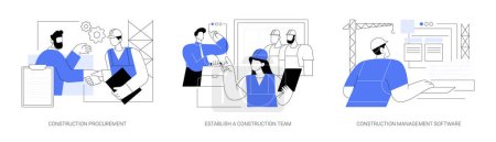 Illustration for Hiring general contractor abstract concept vector illustration set. Construction procurement, hiring subcontractor, field engineer, construction management software abstract metaphor. - Royalty Free Image