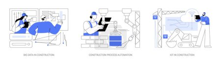 Illustration for Building innovation abstract concept vector illustration set. Big data in construction site, building process automation, IoT smart technology in architecture engineering abstract metaphor. - Royalty Free Image