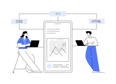 Hybrid mobile app abstract concept vector illustration. Software application, native app and web application, source code, target platform, run offline, design guidelines abstract metaphor.