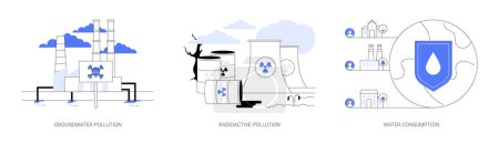 Illustration for Environmental problem abstract concept vector illustration set. Groundwater pollution, radioactive hazardous waste, water consumption, toxic trash, chemical pollutant in soil abstract metaphor. - Royalty Free Image