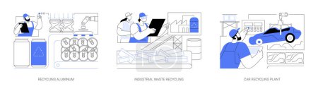 Illustration for Metal recycling abstract concept vector illustration set. Recycling aluminum dump, industrial waste reuse, car recycling plant, metal rubbish processing, waste management abstract metaphor. - Royalty Free Image