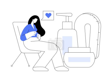 Illustration for Maternity care products abstract concept vector illustration. Maternity special products, healthy natural cosmetics, clean care goods for pregnant, newborn skin treatment abstract metaphor. - Royalty Free Image