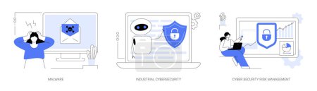 Illustration for Antivirus security and protection abstract concept vector illustration set. Malware program, industrial cybersecurity, cyber security risk management, digital threat, spyware abstract metaphor. - Royalty Free Image