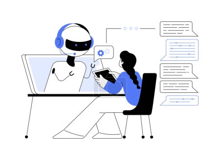 Illustration for Chatbot customer service abstract concept vector illustration. Customer service bot, AI in retail, e-commerce chatbot, self-service experience, online client support, web chat abstract metaphor. - Royalty Free Image
