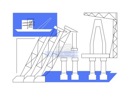 Illustration for Launching superstructure abstract concept vector illustration. Process of superstructure installing with floating crane, infrastructure construction, industrial engineering abstract metaphor. - Royalty Free Image