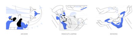 Illustration for Air sport abstract concept vector illustration set. Air show, parachute jumping with instructor, skydiving extreme activity, aerobatics and paragliding, adventure adrenaline sport abstract metaphor. - Royalty Free Image