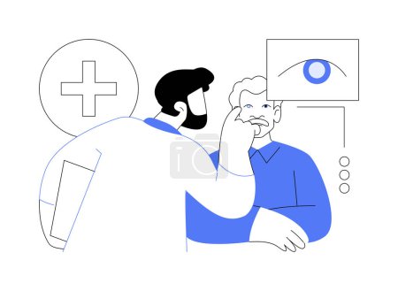 Cataracts abstract concept vector illustration. Ophthalmologist examines senior patient with cataracts, eye surgery, cloudy lens, medicine sector, blurry vision, eye condition abstract metaphor.