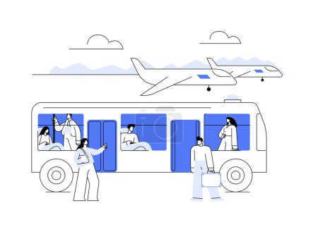 Illustration for Airport shuttle bus abstract concept vector illustration. Group of diverse people using commercial air vehicle, airway transportation, terminal transfer, express services abstract metaphor. - Royalty Free Image