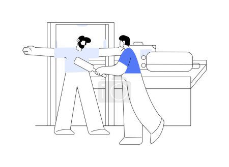 Security scanner abstract concept vector illustration. Airport worker scans a passenger upon entering the plane, metal detector, airway transportation, commercial air transport abstract metaphor.