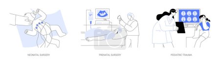 Illustration for Pediatric surgery abstract concept vector illustration set. Neonatal and prenatal surgery, pediatric trauma emergency aid, doctors appointment in hospital, newborn with defects abstract metaphor. - Royalty Free Image