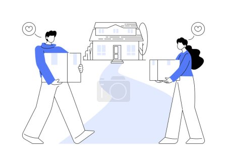 Illustration for Cohabitation abstract concept vector illustration. Living together, cohabitation agreement, common law relationship, lovely couple, college roommate, moving together abstract metaphor. - Royalty Free Image