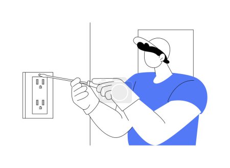 Illustration for Sockets installation abstract concept vector illustration. Repairman installing a socket using a screwdriver, domestic electrician, private house building, interior works abstract metaphor. - Royalty Free Image