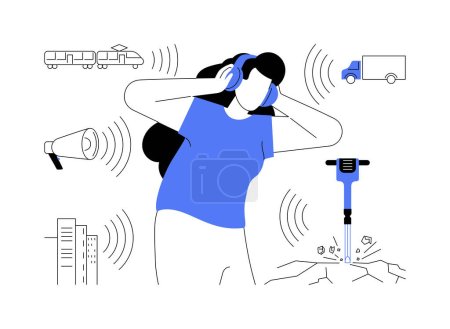 High noise level abstract concept vector illustration. Noise control, harmful level, decibel measurement, earplug use, occupational safety, urban high-pitched sound, healthcare abstract metaphor.