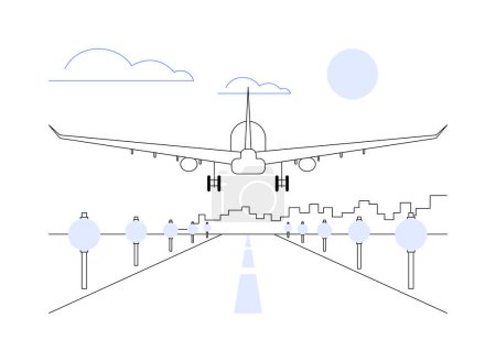 Illustration for Landing airplane abstract concept vector illustration. Plane landing and arrival at airport, airway transportation, commercial air transport, aviation industry, get destination abstract metaphor. - Royalty Free Image