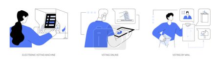 Illustration for Electronic voting abstract concept vector illustration set. Citizen using electronic voting machine, online election, mail-in ballots, elective government, post office, democracy abstract metaphor. - Royalty Free Image