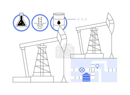 Illustration for Oil rig abstract concept vector illustration. Drilling rig for oil extraction, raw materials, gas industry, pumpjack power, derrick petroleum services, exploring fossils abstract metaphor. - Royalty Free Image