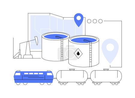 Illustration for Transporting oil by rail abstract concept vector illustration. Transporting crude oil using cisterns, raw materials delivery, gas industry, petroleum tankers and pipelines abstract metaphor. - Royalty Free Image