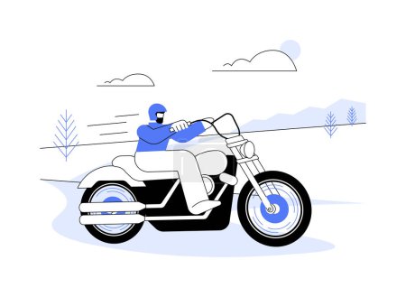 Illustration for Driving highway on motorcycle abstract concept vector illustration. Motorcyclist drives on a highway, personal transport owner, high speed vehicle, extreme adventure abstract metaphor. - Royalty Free Image