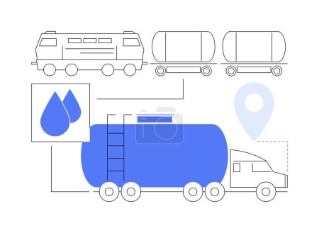 Illustration for Liquid bulk goods transportation abstract concept vector illustration. Transportation of liquid in a tank, industrial ground vehicle, freight tank train loading, goods export abstract metaphor. - Royalty Free Image