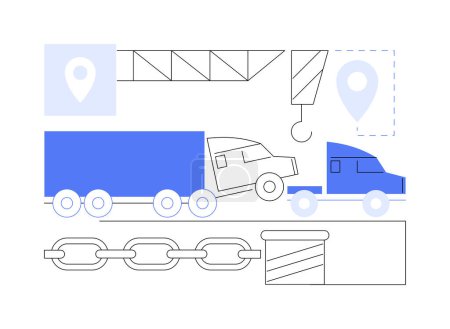 Illustration for Heavy truck towing abstract concept vector illustration. Towing a large truck service, industrial transport, heavy machinery, wheel lift, vehicle lifting, damage automobile abstract metaphor. - Royalty Free Image