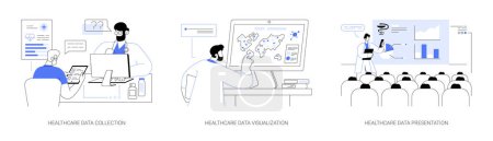 Illustration for Medical statistics abstract concept vector illustration set. Healthcare data collection, healthcare data visualization and presentation, epidemiological forecasting, patient survey abstract metaphor. - Royalty Free Image
