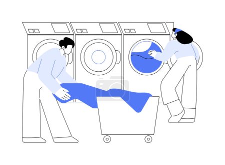 Illustration for Spot cleaning and laundry abstract concept vector illustration. Group of workers washing clothes in laundry, light industry, housekeeping service, textile and fabrics sector abstract metaphor. - Royalty Free Image