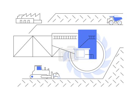 Illustration for Open-pit mining abstract concept vector illustration. Usage of bucket wheel excavator, industrial transportation, heavy machinery, open-pit mining, extracting rock or minerals abstract metaphor. - Royalty Free Image