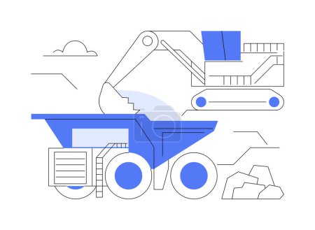 Illustration for Loading mining truck abstract concept vector illustration. Mining excavator loading truck, industrial transport, heavy machinery, large construction machine, digging out soil abstract metaphor. - Royalty Free Image
