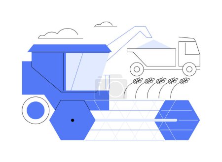 Illustration for Harvesting grain abstract concept vector illustration. Combine harvester on the field, industrial transport, agricultural machinery, gardening equipment, farming idea abstract metaphor. - Royalty Free Image