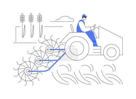 Illustration for Hay tedder abstract concept vector illustration. Farmer using aerating machine, automated rake, industrial transportation, agricultural machinery, countryside lifestyle abstract metaphor. - Royalty Free Image