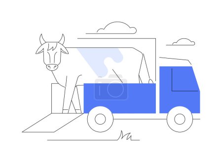 Illustration for Livestock transportation abstract concept vector illustration. Cattle of livestock get off the truck, industrial transport, agricultural machinery, countryside lifestyle abstract metaphor. - Royalty Free Image