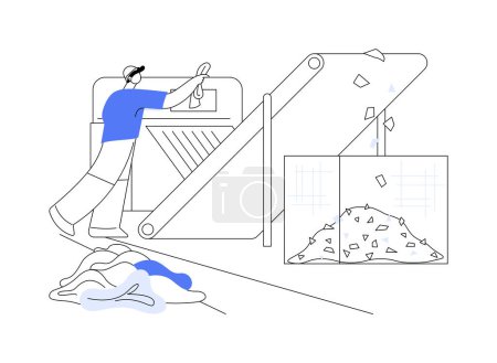 Illustration for Used textile shredding abstract concept vector illustration. Factory worker deals with used textile shredding using automation machine, light industry, fibers recycling abstract metaphor. - Royalty Free Image