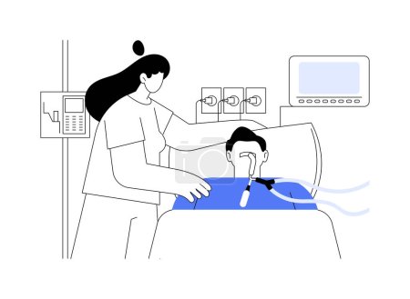 Soins intensifs soins infirmiers concept abstrait illustration vectorielle. Infirmière soignant un patient dans le coma à l'hôpital, aide médicale, unité de soins intensifs, aide professionnelle pour une métaphore abstraite malade.