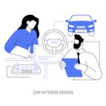 Car design abstract concept vector illustration set. Computer-aided-engineering, car interior and exterior design, CAD software, automotive industry, car manufacturing abstract metaphor.