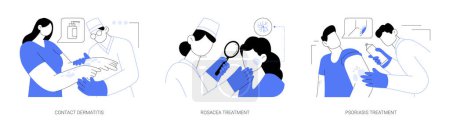 Illustration for Skin problems abstract concept vector illustration set. Contact dermatitis, rosacea treatment, psoriasis diagnosis, pigmentation and facial problems, itchy rash, eczema ointment abstract metaphor. - Royalty Free Image