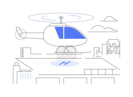 Téléchargez les illustrations : Hélicoptère piste d'atterrissage illustration vectorielle concept abstrait. Processus d'atterrissage d'un hélicoptère sur une plate-forme, transport aérien personnel, espace héliport, métaphore abstraite de l'industrie aéronautique. - en licence libre de droit