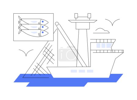 Illustration for Industrial fishing boat abstract concept vector illustration. Process of fishing in ocean from a boat, commercial water transportation, sea transport, fishing industry abstract metaphor. - Royalty Free Image