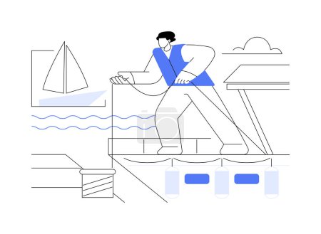 Illustration for Leaving a berth abstract concept vector illustration. Yacht owner casting off, leaving a berths boat, sailing activity, personal yacht, water transport, maritime vehicle abstract metaphor. - Royalty Free Image