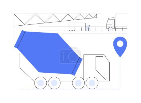 Illustration for Cement mixer abstract concept vector illustration. Cement truck drives on the road, concrete mixer, industrial transport, heavy construction machinery, construction industry abstract metaphor. - Royalty Free Image