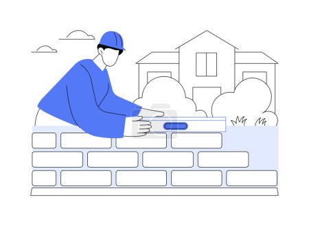 Illustration for Building retaining walls abstract concept vector illustration. Repairman builds a retaining wall with a brick, landscaping construction, territory improvement, exterior works abstract metaphor. - Royalty Free Image