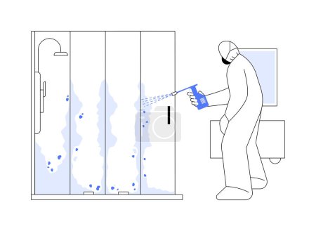 Illustration for Applying biocide abstract concept vector illustration. Person in protective suit removing mold using biocide, private house maintenance service, remediation in construction abstract metaphor. - Royalty Free Image