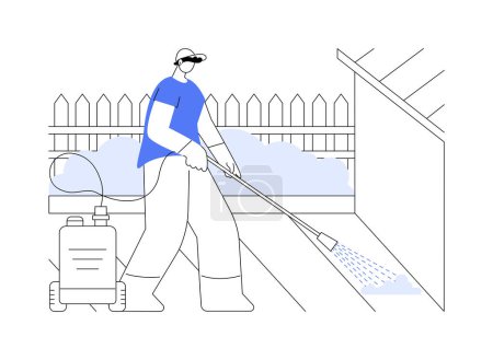 Illustration for Power washing abstract concept vector illustration. Worker deals with terrace pressure washing, mold removal process, private house maintenance service, household duty abstract metaphor. - Royalty Free Image
