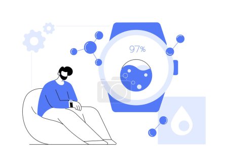 Illustration for Smartwatch blood oxygen level monitoring abstract concept vector illustration. Man checks saturation level using smartwatch, digital blood oxygen measurement, mobile technology abstract metaphor. - Royalty Free Image