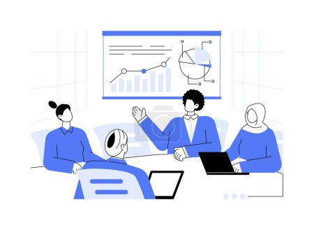 Illustration for Presentation room abstract concept vector illustration. Group of multiethnic workers in conference hall, corporate, corporate business, office lifestyle, teamwork organization abstract metaphor. - Royalty Free Image