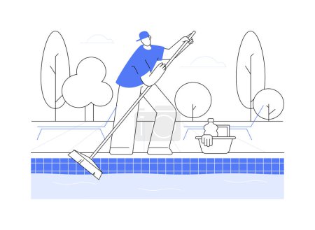 Illustration for Pool maintenance abstract concept vector illustration. Repairman deals with pool cleaning, private house maintenance service, mold removal process using chemical substances abstract metaphor. - Royalty Free Image
