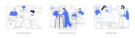 Illustration for Hospice and palliative medicine abstract concept vector illustration set. Palliative medicine, assisted living facility, nursing home, people with disability, personal care abstract metaphor. - Royalty Free Image